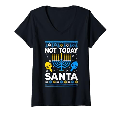 Damen Ugly Chanukkah - Not Today Santa T-Shirt mit V-Ausschnitt Damen Ugly Chanukkah - Not Today Santa T-Shirt mit V-Ausschnitt von Jewish Hanukkah Design Outfit