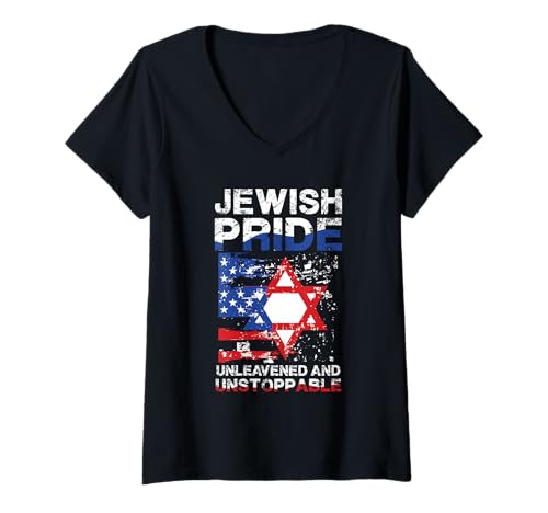 Damen Jewish Pride Ungesäuerter und unaufhaltsamer Star T-Shirt mit V-Ausschnitt von Jewish Pride Unleavened Unstoppable Spirit