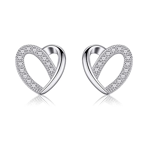 Jewlldeen Ohrringe Damen Silber 925 Ohrstecker Herz Ohrschmuck Geschenk für Jahrestag Party Hochzeit von Jewlldeen