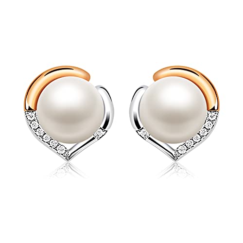 Jewlldeen Perlenohrringe Silber 925 Damen Herz Ohrstecker Sterling Ohrschmuck Geburtstag Muttertag von Jewlldeen