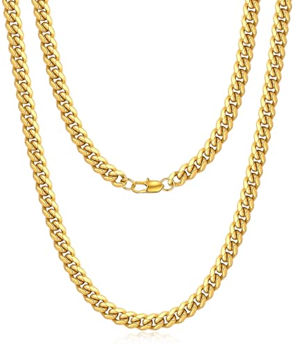 Jewlime Gold Herren Halskette, Klassische Miami Herren Kubanische Kette Halskette Schmuck Geschenk für Damen Männer Jungen, Hip-Hop & Cool Stil Kette Halskette, 18 Karat vergoldet, 4mm Breite, 18 Zoll Jewlime Gold Herren Halskette, Klassische Miami Herren Kubanische Kette Halskette Schmuck Geschenk für Damen Männer Jungen, Hip-Hop & Cool Stil Kette Halskette, 18 Karat vergoldet, 4mm Breite, 18 Zoll von Jewlpire