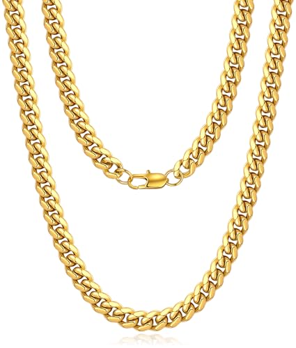 Jewlime Gold Herren Halskette, Klassische Miami Herren Kubanische Kette Halskette Schmuck Geschenk für Damen Männer Jungen, Hip-Hop & Cool Stil Kette Halskette, 18 Karat vergoldet, 6mm Breite, 20 Zoll Jewlime Gold Herren Halskette, Klassische Miami Herren Kubanische Kette Halskette Schmuck Geschenk für Damen Männer Jungen, Hip-Hop & Cool Stil Kette Halskette, 18 Karat vergoldet, 6mm Breite, 20 Zoll von Jewlpire