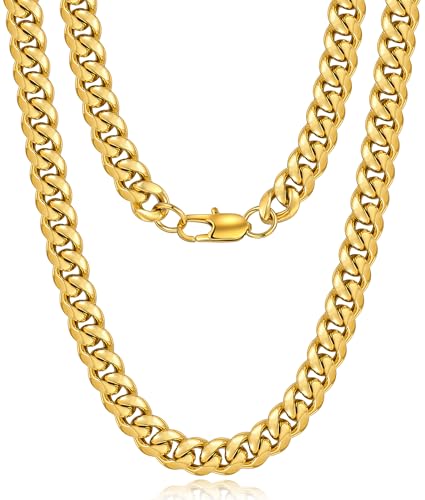 Jewlime Gold Herren Halskette,Klassische Miami Herren Kubanische Kette Halskette Schmuck Geschenk für Damen Männer Jungen, Hip-Hop & Cool Stil Kette Halskette, 18 Karat vergoldet, 10mm Breite, 18 Zoll Jewlime Gold Herren Halskette,Klassische Miami Herren Kubanische Kette Halskette Schmuck Geschenk für Damen Männer Jungen, Hip-Hop & Cool Stil Kette Halskette, 18 Karat vergoldet, 10mm Breite, 18 Zoll von Jewlpire