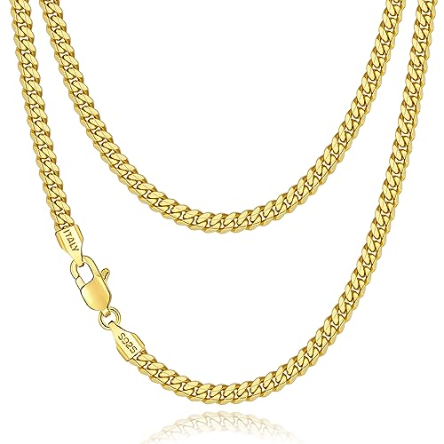 Jewlpire Halskette Herren, 18K Vergoldet Robuste Silberkette Panzerkette Herren 925 Silber Karabinerhaken Cuban Link Chain, Breite 4mm, Länge 40cm von Jewlpire