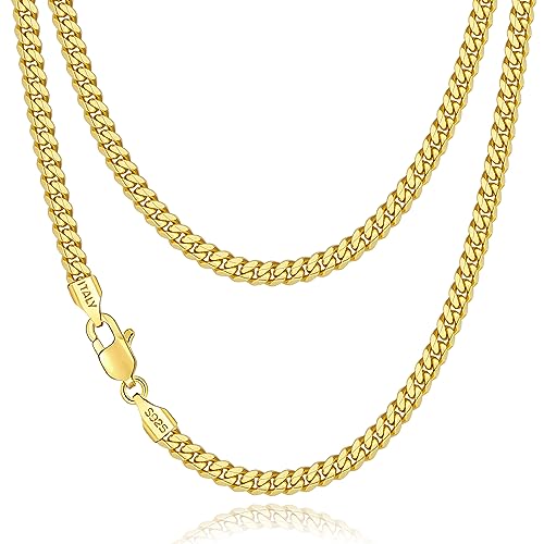 Jewlpire Halskette Herren, 18K Vergoldet Robuste Silberkette Panzerkette Herren 925 Silber Karabinerhaken Cub Link Chain, Breite 5mm, Länge 50cm von Jewlpire