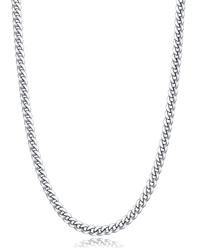 Jewlpire Halskette Herren, Robuste Silberkette Panzerkette Herren 925 Silber Karabinerhaken Cuban Link Chain Breite 4mm, Länge 45cm von Jewlpire