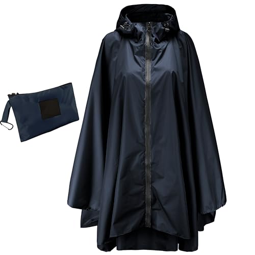 Jewlri Damen Wasserdicht Regenponcho Stilvoll Faltbare Wiederverwendbar Rain Poncho Hiking Outdoor Mehrzweck Regenjacke mit Kapuze von Jewlri