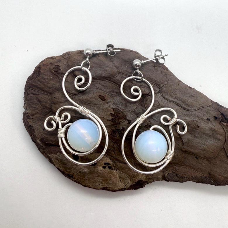 Silver Earrings With Moonstone | Handmade Wire Crystal Elegant Fairy von JewlsBySenija
