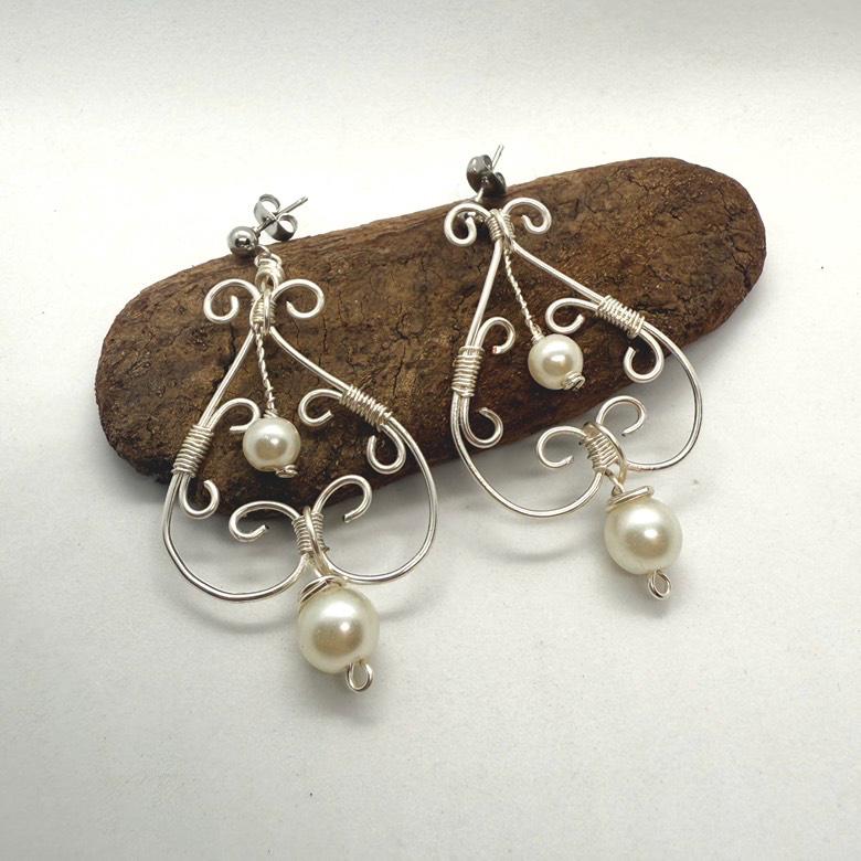 Silver Pearl Earrings | Handmade Wire With Pearls Elegant Boho Style von JewlsBySenija