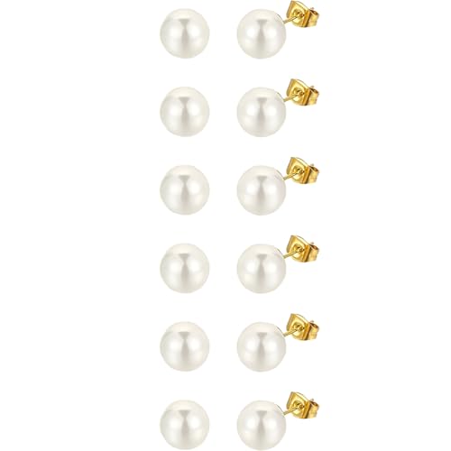 Edelstahl 10 MM Perlen Ohrpiercing Set 6 Paar Gold Perlenohrringe Damenohrringe Ohrstecker Piercing Knorpel Ohrringe für Damen Mehrere Ohrlöcher Hypoallergen Cartilage Earrings Kit Tragus Schmuck von Jewlure