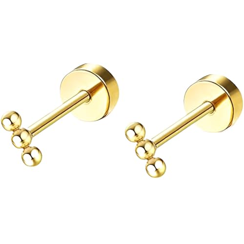 Edelstahl 3-Kugel Ohrstecker 1 Paar Gold Ohrringe Helix Gesundheitsstecker Hypoallergene Flach Damenohrringe Ohr Schmuck Flatback Stud Earrings Jewelry für Damen Frauen von Jewlure