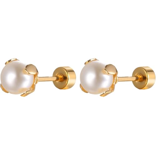 Edelstahl 4 MM Perlen Ohrpiercing 1 Paar Perlenohrringe Helix Flach Back Damenohrringe Ohrstecker Piercing Knorpel Ohrringe für Damen Herren Mehrere Ohrlöcher Hypoallergen Earrings Tragus Schmuck von Jewlure