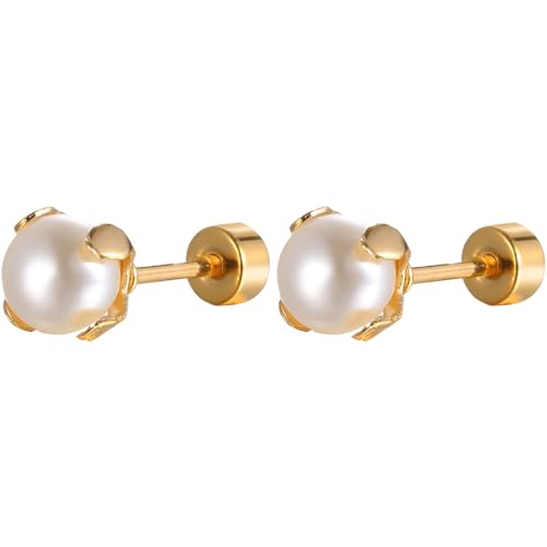 Edelstahl 5 MM Perlen Ohrpiercing 1 Paar Perlenohrringe Helix Flach Back Damenohrringe Ohrstecker Piercing Knorpel Ohrringe Earrings für Damen Herren Mehrere Ohrlöcher Hypoallergen Tragus Schmuck von Jewlure