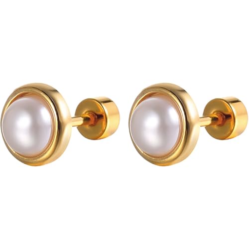 Edelstahl 6 MM Perlen Ohrpiercing 1 Paar Perlenohrringe Flach Back Damenohrringe Helix Knorpel Ohrringe Ohrstecker Piercing für Damen Herren Mehrere Ohrlöcher Hypoallergen Earrings Tragus Schmuck von Jewlure