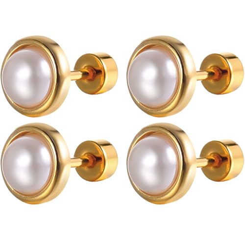 Edelstahl 6 MM Perlen Ohrpiercing 2 Paar Perlenohrringe Helix Flach Back Damenohrringe Knorpel Ohrringe Ohrstecker Piercing für Damen Herren Mehrere Ohrlöcher Earrings Hypoallergen Tragus Schmuck von Jewlure