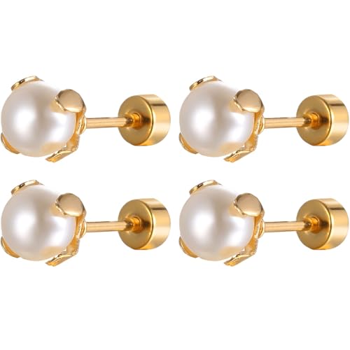 Edelstahl 7 MM Perlen Ohrpiercing 2 Paar Perlenohrringe Helix Flach Back Damenohrringe Ohrstecker Piercing Knorpel Ohrringe für Damen Herren Mehrere Ohrlöcher Earrings Hypoallergen Tragus Schmuck von Jewlure