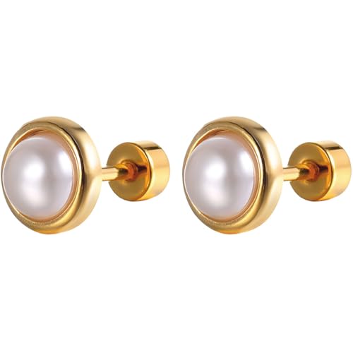 Edelstahl 8 MM Perlen Ohrpiercing 1 Paar Perlenohrringe Helix Flach Back Damenohrringe Knorpel Ohrringe Ohrstecker Piercing für Damen Herren Mehrere Ohrlöcher Hypoallergen Earrings Tragus Schmuck von Jewlure