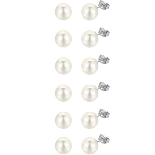 Edelstahl 8 MM Perlen Ohrpiercing Set 6 Paar Silber Perlenohrringe Damenohrringe Ohrstecker Piercing Knorpel Ohrringe für Damen Mehrere Ohrlöcher Hypoallergen Cartilage Earrings Kit Tragus Schmuck von Jewlure