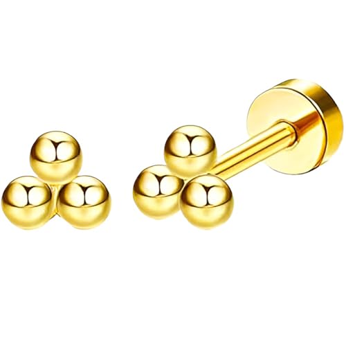 Edelstahl Bead Ohrstecker 1 Paar Gold Ohrringe Helix Gesundheitsstecker Hypoallergene Flach Damenohrringe Ohr Schmuck Flatback Stud Earrings Jewelry für Damen Frauen von Jewlure