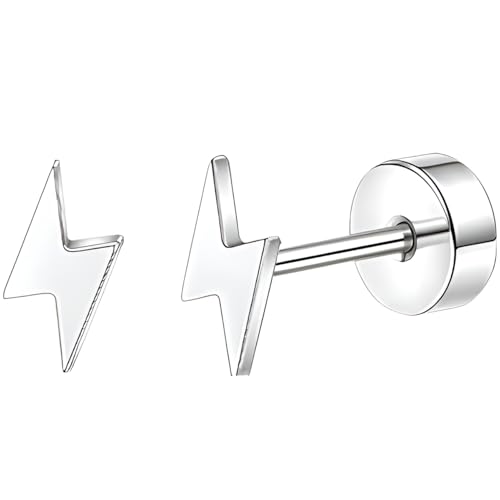 Edelstahl Blitzschlag Ohrstecker 1 Paar Silber Ohrringe Helix Gesundheitsstecker Hypoallergene Flach Damenohrringe Ohr Schmuck Flatback Stud Earrings Jewelry für Damen Frauen von Jewlure