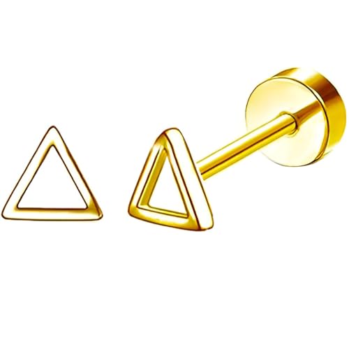 Edelstahl Dreiecke Ohrstecker 1 Paar Gold Ohrringe Helix Gesundheitsstecker Hypoallergene Flach Damenohrringe Ohr Schmuck Flatback Stud Earrings Jewelry für Damen Frauen von Jewlure