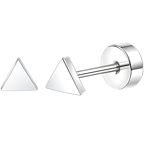 Edelstahl Dreiecke Ohrstecker 1 Paar Silber Ohrringe Helix Gesundheitsstecker Hypoallergene Flach Damenohrringe Ohr Schmuck Flatback Stud Earrings Jewelry für Damen Frauen von Jewlure