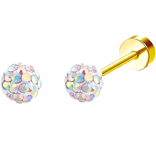 Edelstahl Farbe Kugel Ohrstecker 1 Paar Gold Ohrringe Helix Gesundheitsstecker Hypoallergene Flach Damenohrringe Ohr Schmuck Flatback Stud Earrings Jewelry für Damen Frauen von Jewlure