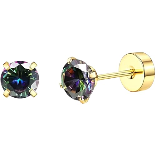 Edelstahl Farbe Zirkon Ohrstecker 1 Paar Gold Ohrringe Helix Gesundheitsstecker Hypoallergene Damenohrringe Flach Ohr Schmuck Flatback Stud Earrings Jewelry für Damen Frauen von Jewlure
