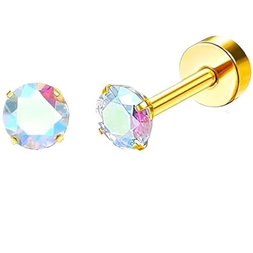 Edelstahl Farbe Zirkon Ohrstecker 1 Paar Gold Ohrringe Helix Gesundheitsstecker Hypoallergene Flach Damenohrringe Ohr Schmuck Flatback Stud Earrings Jewelry für Damen Frauen von Jewlure