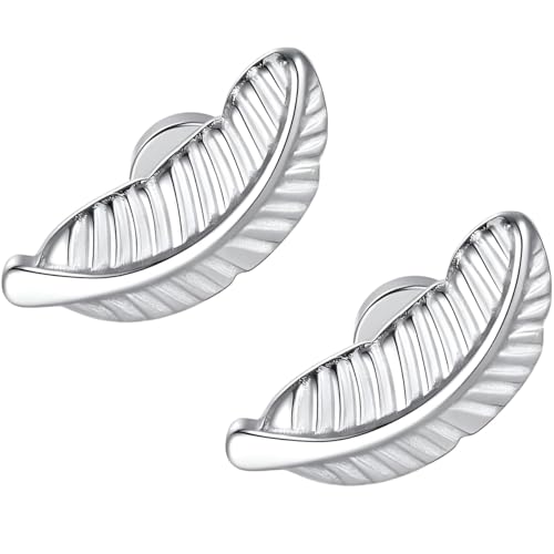 Edelstahl Feder Ohrstecker 1 Paar Silber Klein Ohrringe Helix Hypoallergene Flach Damenohrringe Ohr Schmuck Flatback Stud Earrings Jewelry für Damen Frauen von Jewlure