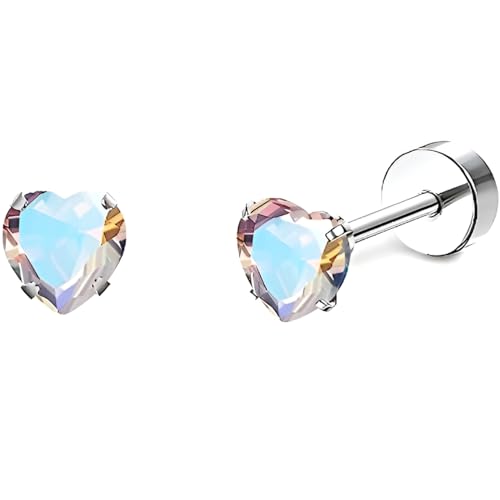 Edelstahl Herz Farbe Zircon Ohrstecker 1 Paar Silber Ohrringe Helix Gesundheitsstecker Hypoallergene Flach Damenohrringe Ohr Schmuck Flatback Stud Earrings Jewelry für Damen Frauen von Jewlure