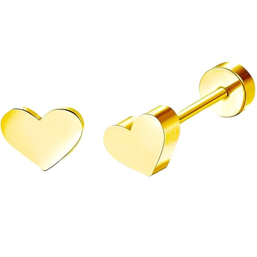 Edelstahl Herz Ohrstecker 1 Paar Gold Ohrringe Helix Gesundheitsstecker Hypoallergene Flach Damenohrringe Ohr Schmuck Flatback Stud Earrings Jewelry für Damen Frauen von Jewlure