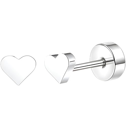 Edelstahl Herz Ohrstecker 1 Paar Silber Ohrringe Helix Gesundheitsstecker Hypoallergene Flach Damenohrringe Ohr Schmuck Flatback Stud Earrings Jewelry für Damen Frauen von Jewlure