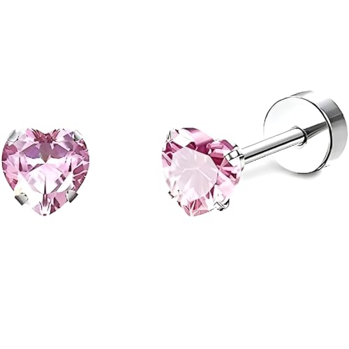 Edelstahl Herz Rosa Zircon Ohrstecker 1 Paar Silber Ohrringe Helix Gesundheitsstecker Hypoallergene Flach Damenohrringe Ohr Schmuck Flatback Stud Earrings Jewelry für Damen Frauen von Jewlure