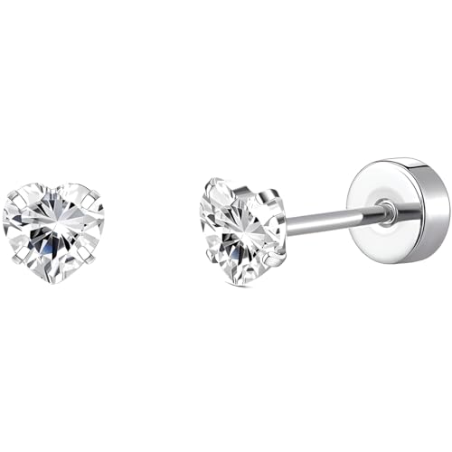 Edelstahl Herz Zircon Ohrstecker 1 Paar Silber Ohrringe Helix Gesundheitsstecker Hypoallergene Flach Damenohrringe Ohr Schmuck Flatback Stud Earrings Jewelry für Damen Frauen von Jewlure