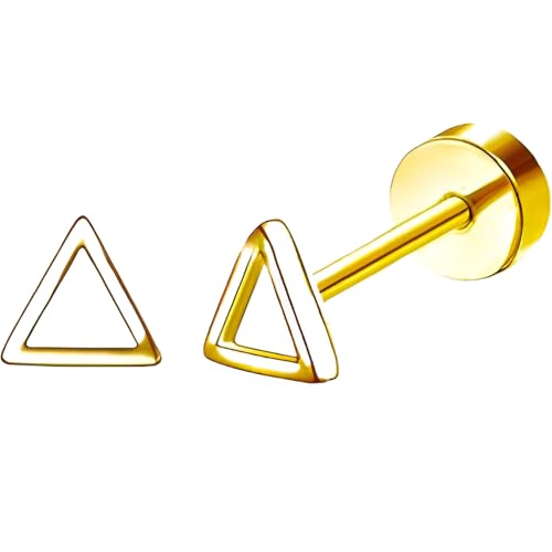 Edelstahl Hohles Dreiecke Ohrstecker 1 Paar Gold Klein Ohrringe Hypoallergene Helix Flach Ohr Schmuck Damenohrringe Flatback Stud Earrings Jewelry für Frauen Damen Herren von Jewlure