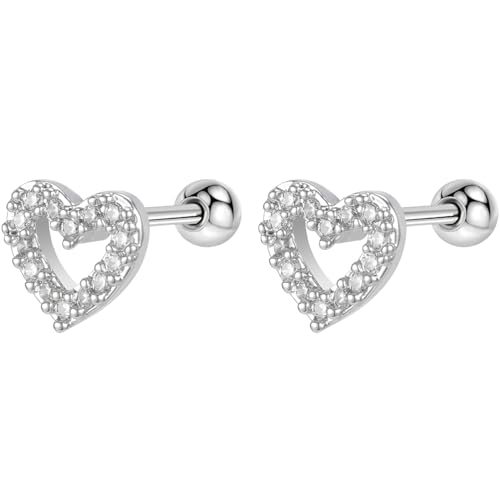 Edelstahl Hohles Herz Ohrringe 1 Paar Silber Helix Ohrstecker Gesundheitsstecker Hypoallergene Damenohrringe Ohr Schmuck Screwback Stud Earrings Jewelry für Damen Frauen Herren von Jewlure