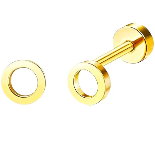 Edelstahl Hohles Kreis Ohrstecker 1 Paar Gold Ohrringe Helix Gesundheitsstecker Hypoallergene Flach Damenohrringe Ohr Schmuck Flatback Stud Earrings Jewelry für Damen Frauen von Jewlure