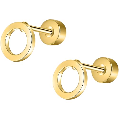 Edelstahl Hohles Rund Ohrstecker 1 Paar Gold Klein Ohrringe Helix Hypoallergene Flach Damenohrringe Ohr Schmuck Flatback Stud Earrings Jewelry für Damen Frauen von Jewlure