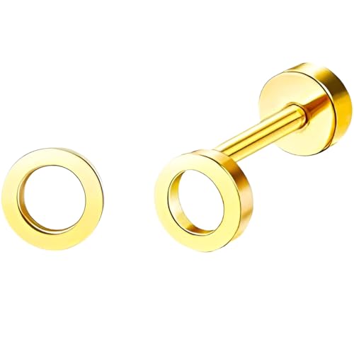 Edelstahl Hohles Rund Ohrstecker 1 Paar Gold Klein Ohrringe Hypoallergene Helix Flach Ohr Schmuck Damenohrringe Flatback Stud Earrings Jewelry für Frauen Damen Herren von Jewlure