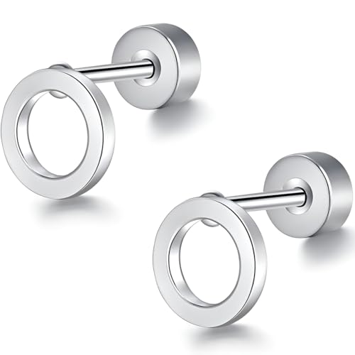 Edelstahl Hohles Rund Ohrstecker 1 Paar Silber Klein Ohrringe Helix Hypoallergene Flach Damenohrringe Ohr Schmuck Flatback Stud Earrings Jewelry für Damen Frauen von Jewlure