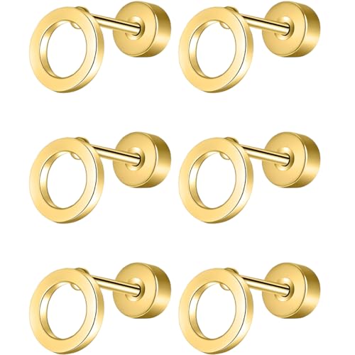 Edelstahl Hohles Rund Ohrstecker Set 3 Paar Gold Klein Ohrringe Helix Hypoallergene Flach Damenohrringe Ohr Schmuck Flatback Stud Earrings Jewelry für Damen Frauen von Jewlure