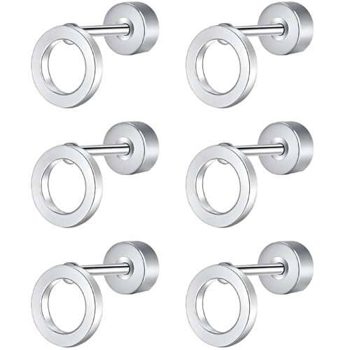 Edelstahl Hohles Rund Ohrstecker Set 3 Paar Silber Klein Ohrringe Helix Hypoallergene Flach Damenohrringe Ohr Schmuck Flatback Stud Earrings Jewelry für Damen Frauen von Jewlure