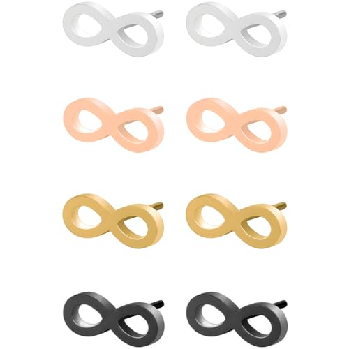 Edelstahl Infinity Ohrringe Set 4 Paar Damenohrringe Hypoallergene Ohrstecker Klein Kit für Damen Herren Nickelfreie Unendlichkeits Schmuck Stud Earrings Jewelry Mix Farbe von Jewlure
