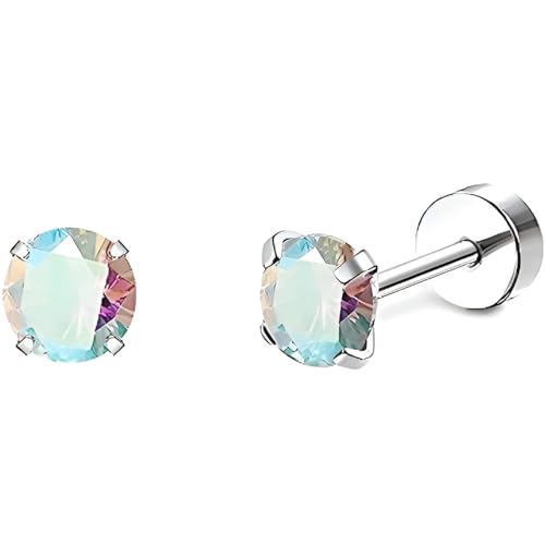 Edelstahl Kreis Farbe Zircon Ohrstecker 1 Paar Silber Ohrringe Helix Gesundheitsstecker Hypoallergene Flach Damenohrringe Ohr Schmuck Flatback Stud Earrings Jewelry für Damen Frauen von Jewlure