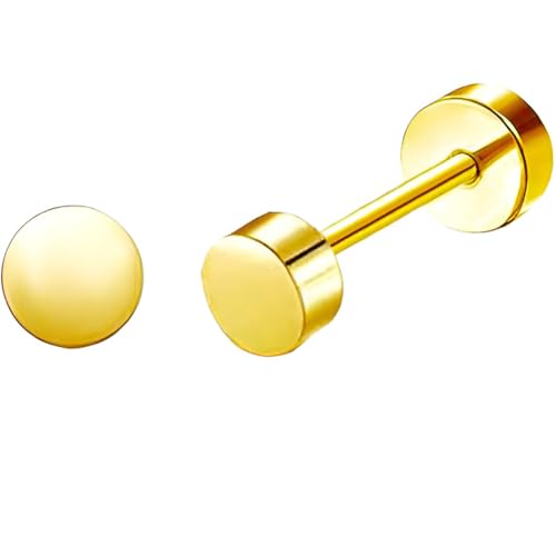 Edelstahl Kreis Ohrstecker 1 Paar Gold Ohrringe Helix Gesundheitsstecker Hypoallergene Flach Damenohrringe Ohr Schmuck Flatback Stud Earrings Jewelry für Damen Frauen von Jewlure