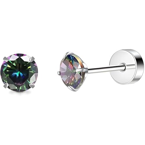 Edelstahl Kreis Zircon Ohrstecker 1 Paar Silber Ohrringe Helix Gesundheitsstecker Hypoallergene Flach Damenohrringe Ohr Schmuck Flatback Stud Earrings Jewelry für Damen Frauen von Jewlure