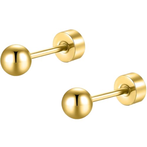 Edelstahl Kugel Ohrstecker 1 Paar Gold Klein Ohrringe Helix Hypoallergene Flach Damenohrringe Ohr Schmuck Flatback Stud Earrings Jewelry für Damen Frauen von Jewlure