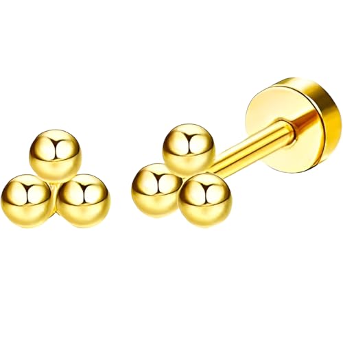 Edelstahl Kugel Ohrstecker 1 Paar Gold Klein Ohrringe Hypoallergene Helix Flach Ohr Schmuck Damenohrringe Flatback Stud Earrings Jewelry für Frauen Damen Herren von Jewlure