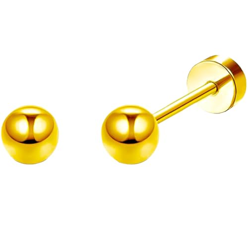 Edelstahl Kugel Ohrstecker 1 Paar Gold Ohrringe Helix Gesundheitsstecker Hypoallergene Flach Damenohrringe Ohr Schmuck Flatback Stud Earrings Jewelry für Damen Frauen von Jewlure
